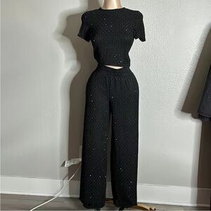 Black Sparkly Wide-Leg Pants and Shirt